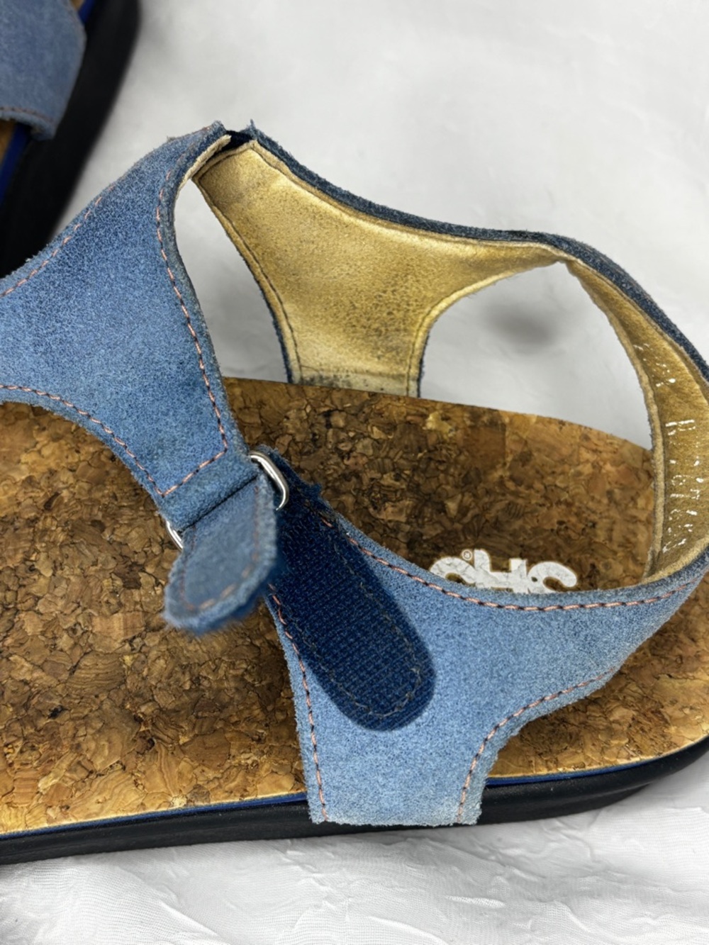Blue Suede SAS Marina T-Strap Comfort Sandals with Cork Footbed - 8.5 - - Picture 11 of 15